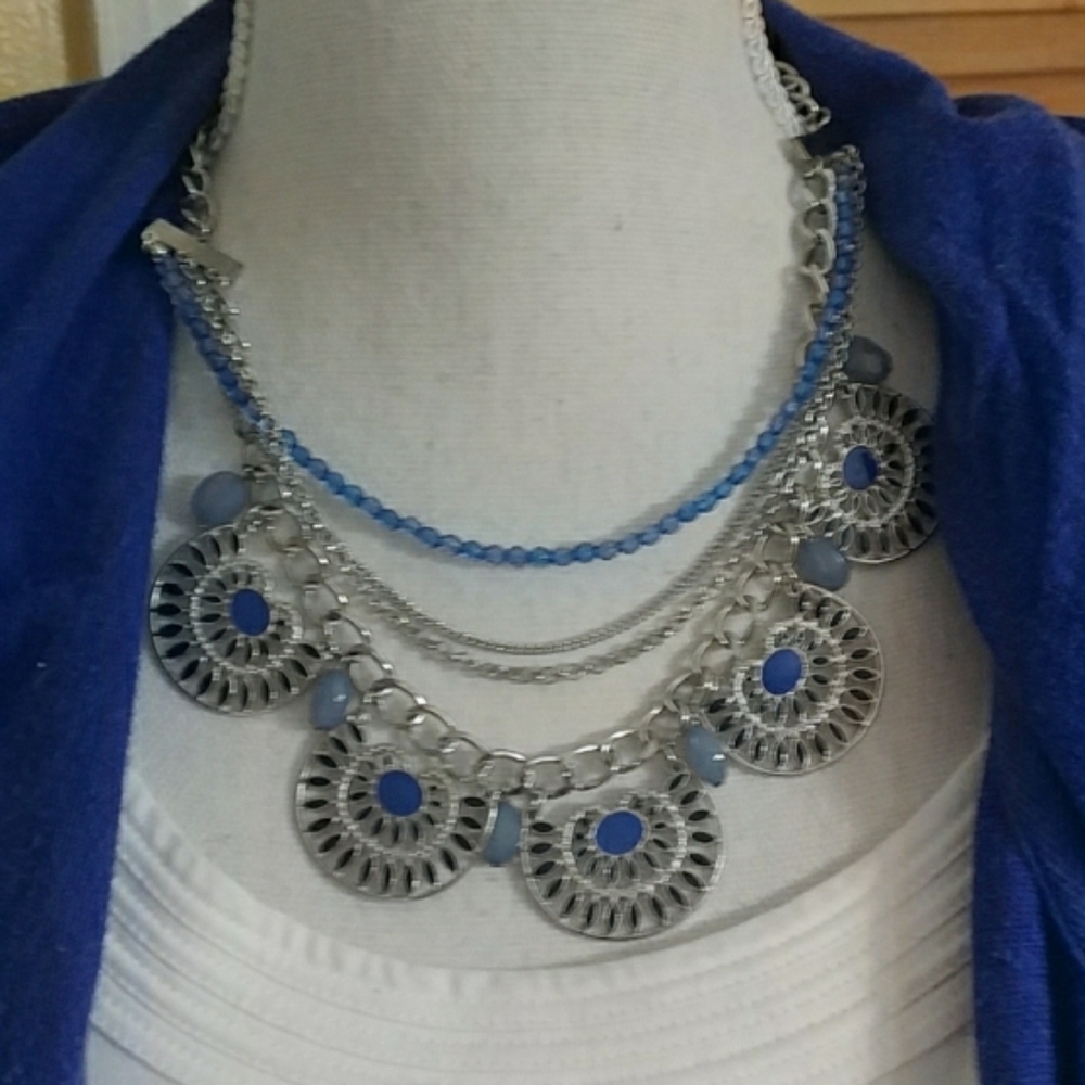 CHARMING CHARLIE Silver & Blue Layered Necklace
